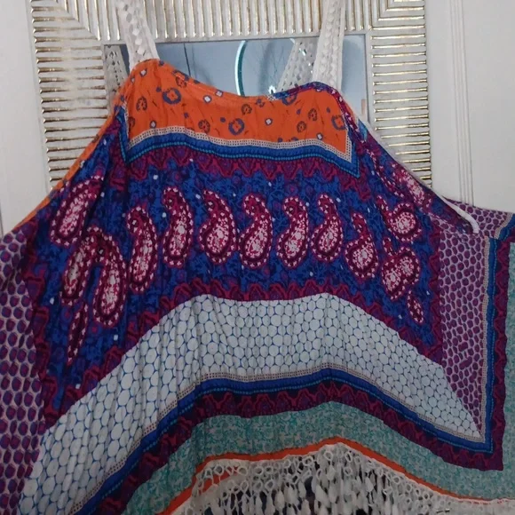 ❤️2 For $14❤️ Surf Gypsy Vibrant Orange and Blue Women's Blouse - Picture 2 of 5